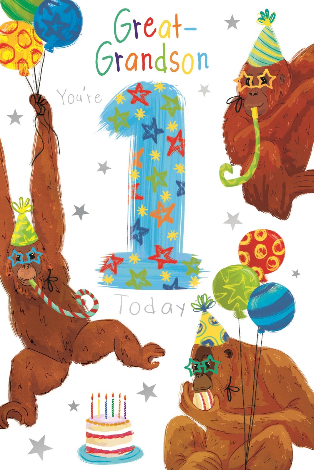 1st Birthday Card for Great-Grandson  Orangutan Design  15x23cm Insert
