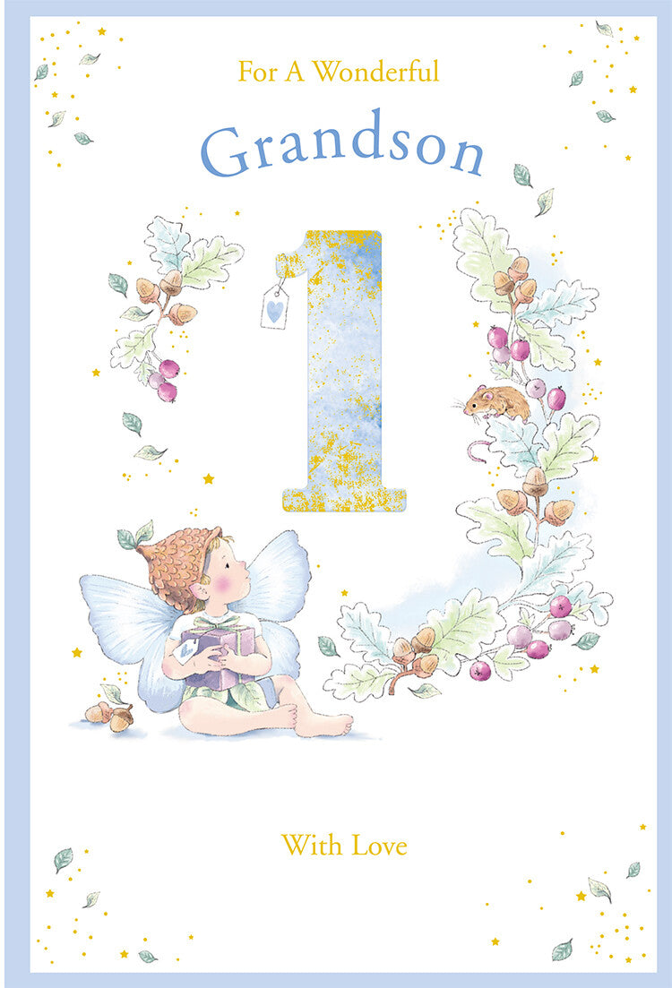Grandson 1st Birthday Card Age 1 Acorn Pixie 9" x 6" Lovely Verse