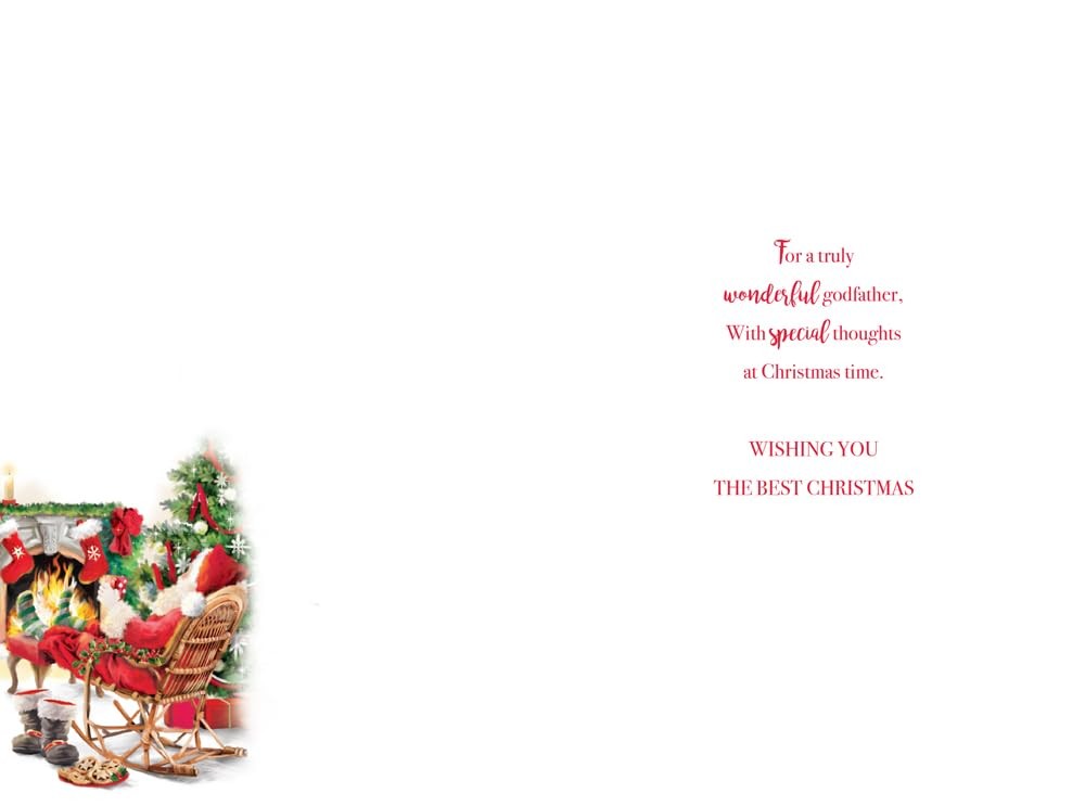 Christmas Card Special Godfather Large Santa Fireside Tree 15x23cm