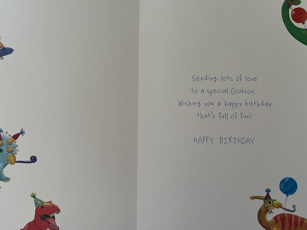 Birthday Card for Godson  Dinosaur Design  15x23cm  Colour Insert
