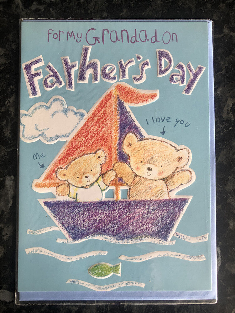 Happy Fathers Day Card Grandad Cute Bears Sailing Yacht