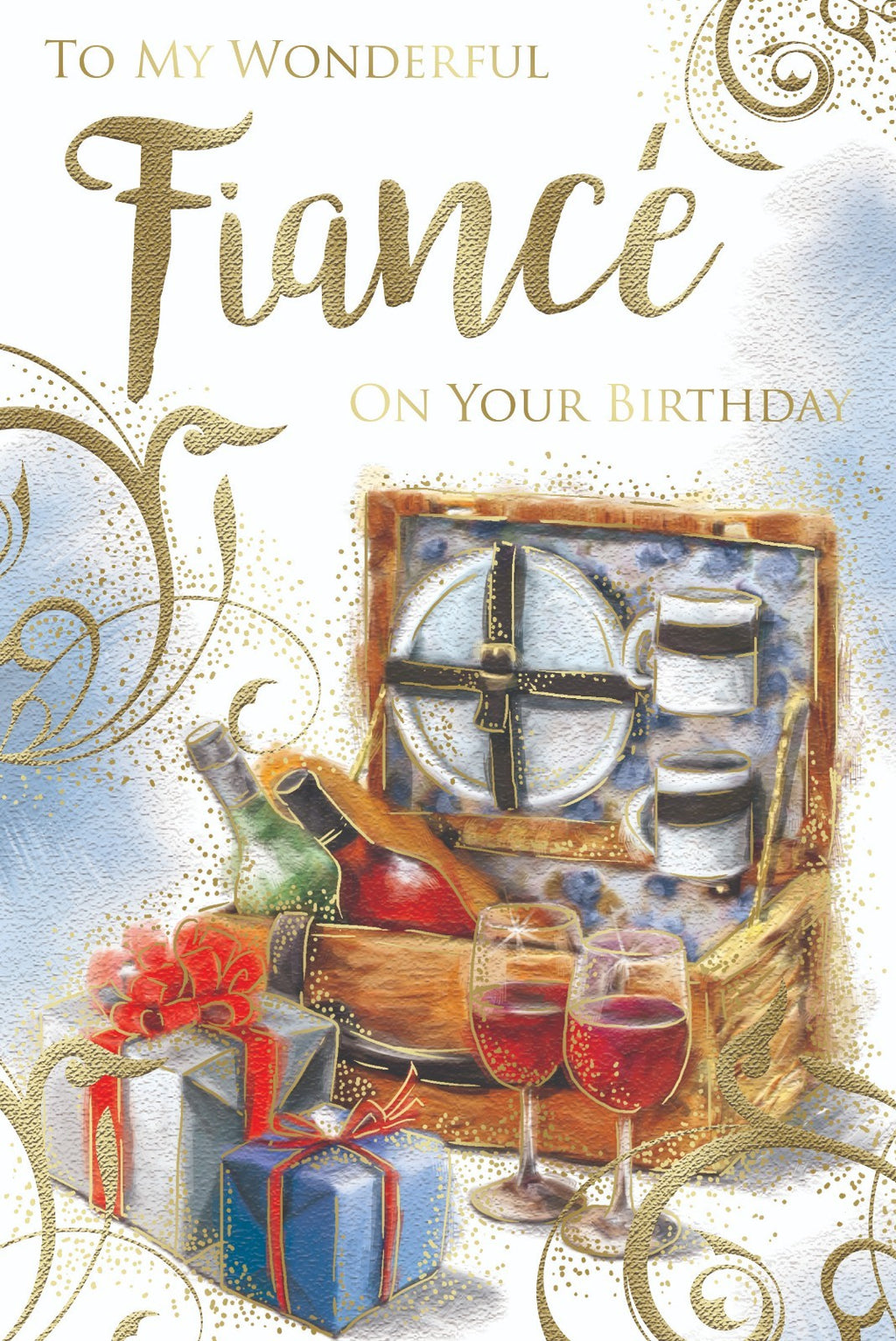 Fiance Happy Birthday Card Wine Hamper & Gifts Design Lovely Verse