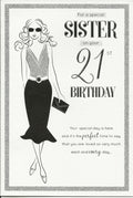 Sister 21st Birthday Card On Your 21 Black Dress Design Happy Lovely Verse