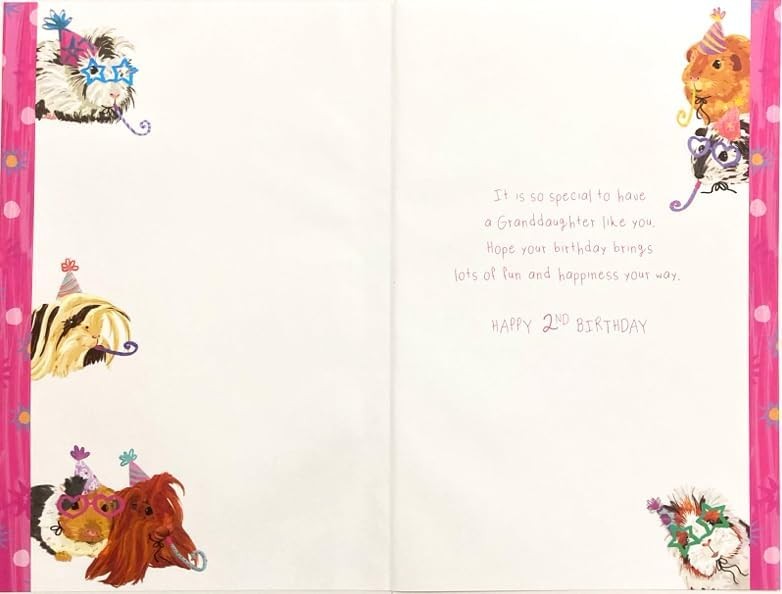 2nd Birthday Card for Granddaughter  Guinea Pig Design  15x23cm Insert