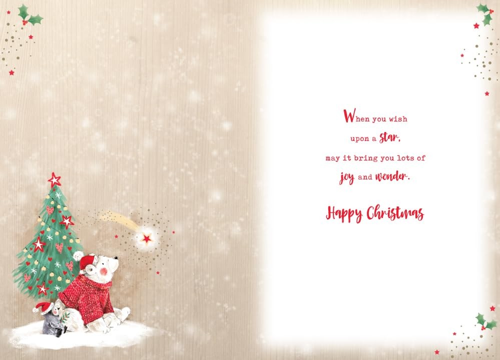 Cousin Christmas Card Modern Cute Polar Bear Penquin 7.5" x 5" Lovely Verse