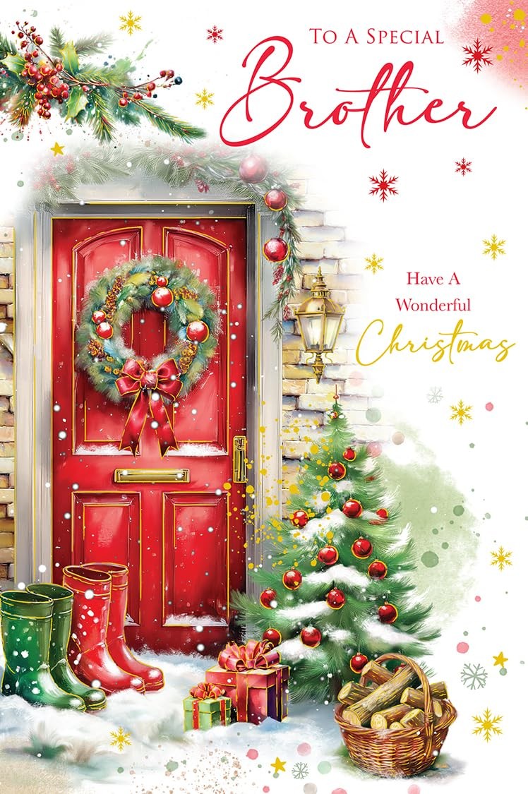 Christmas Card To Special Brother Large Red Front Door Festive 15x23cm