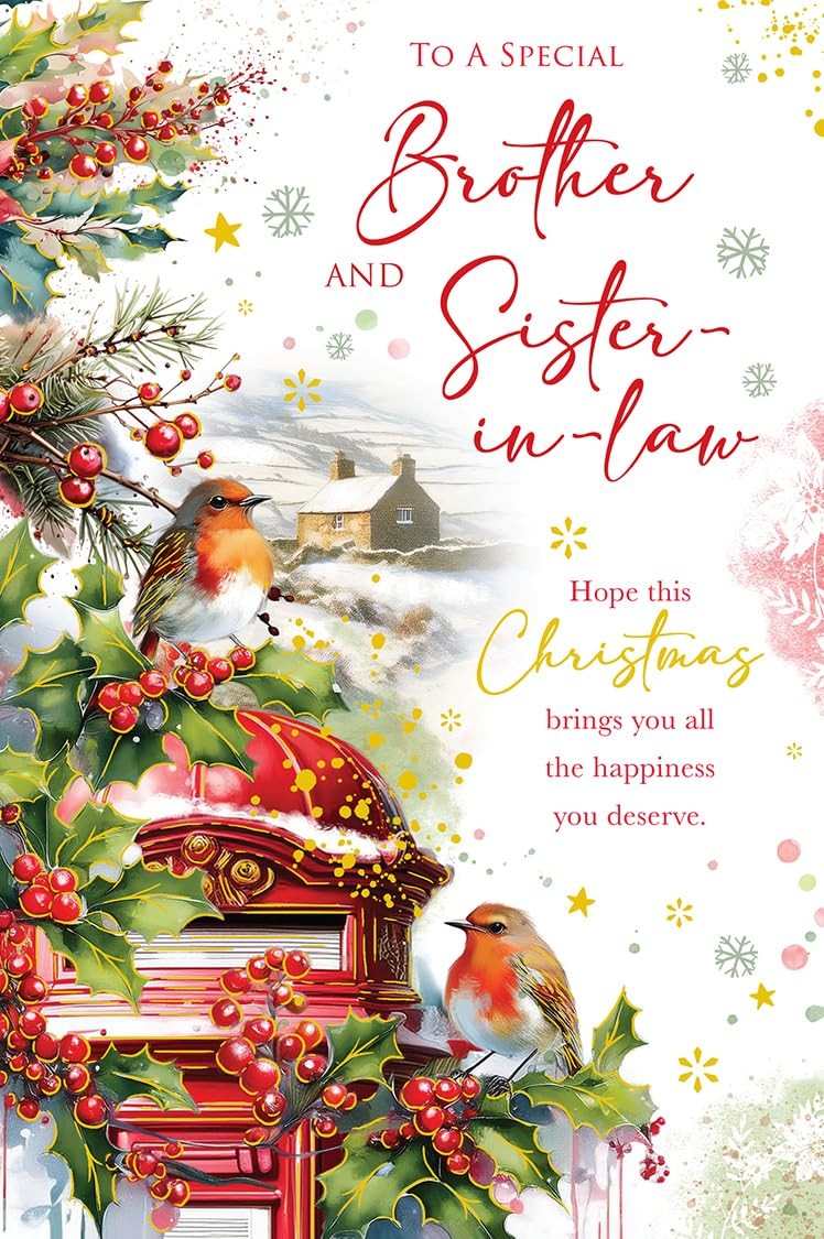Christmas Card To Brother & Sister-In-Law Large Postbox Robins 15x23cm