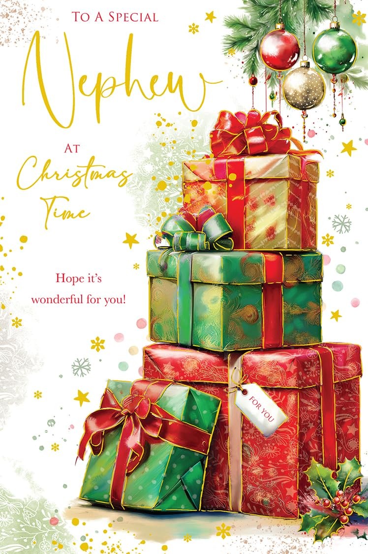 Christmas Card To Special Nephew Large Wrapped Presents Gift Stack 15x23cm