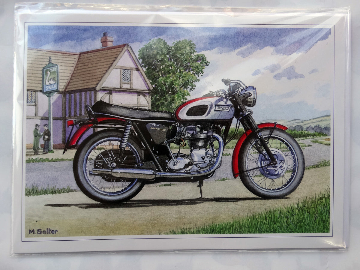 Triumph T.120 Bonneville 1961 Motorcycle Art Greeting Card - 8"x6" Blank New UK