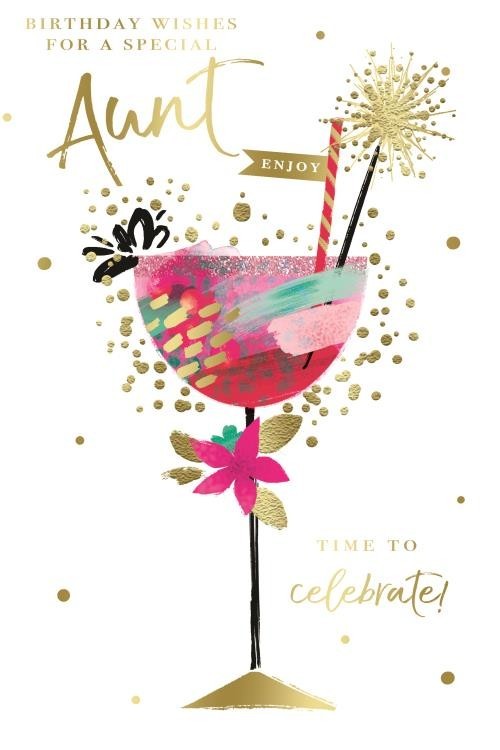 Birthday Card for Aunt Auntie  Stylish Cocktail Theme  15x23cm  Colour Insert