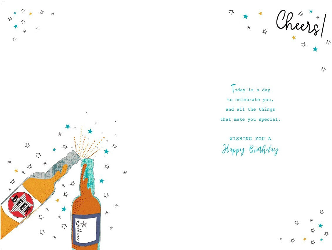 For You Son-in-Law Birthday Card - Beer Bottles, Cheers, Stars - Modern