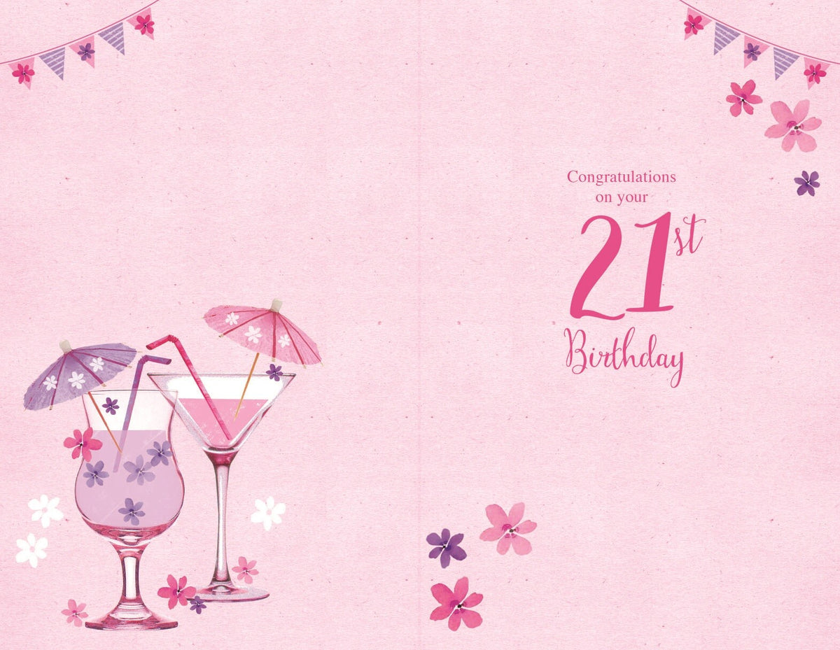 21st Happy Birthday Card 21 Today Celebrate Glasses Drinks Design Bright Modern