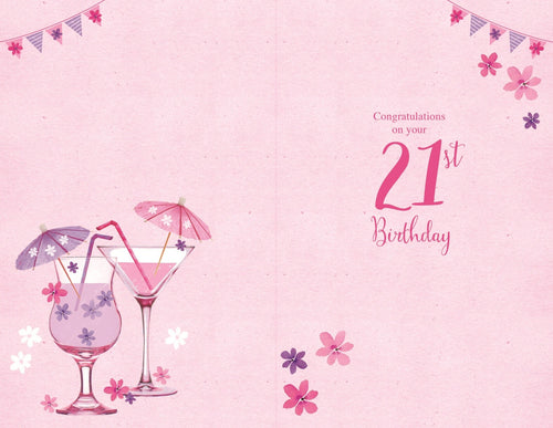 21st Happy Birthday Card 21 Today Celebrate Glasses Drinks Design Bright Modern