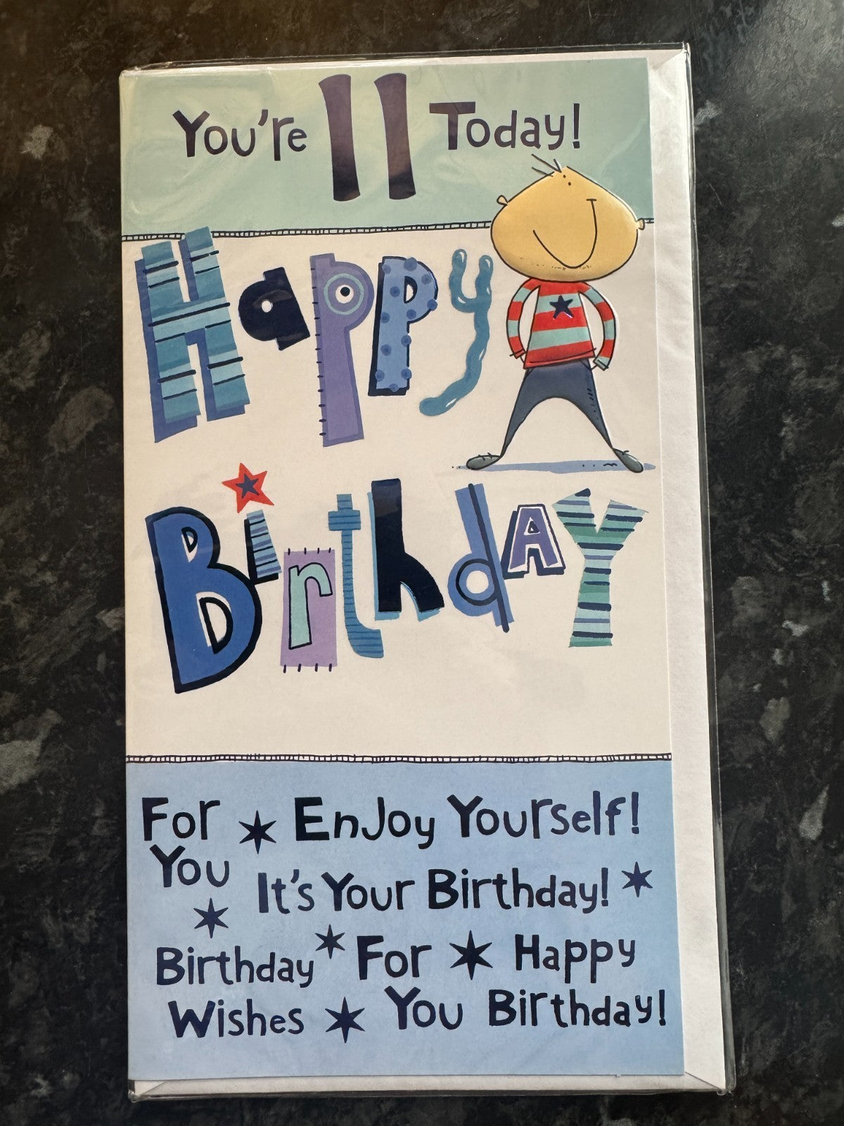 Boys 11th Birthday Card 11 Today Eleven Year Old Boy Cartoon Stars 13x23CM