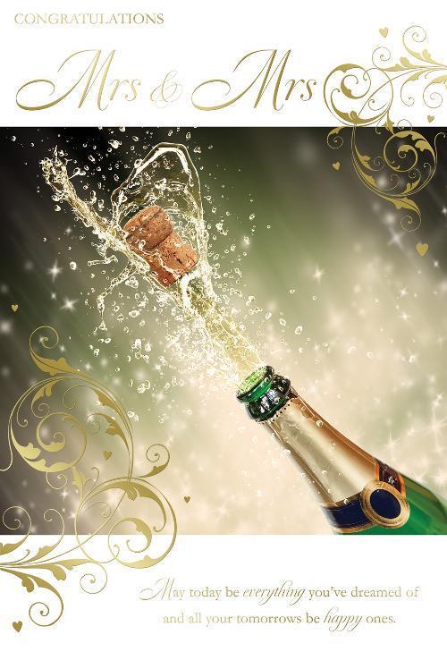 Mrs & Mrs Wedding Card Lovely  Modern Champagne Design Civil Partnership Day