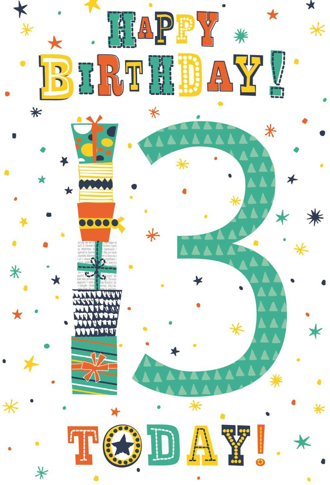13th Happy Birthday Card 13 Today Teenager Gift Design Male Bright Vibrant