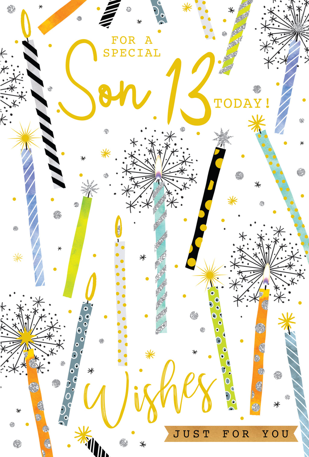 Son 13th Birthday Card 13 Today Candles Happy Lovely Verse