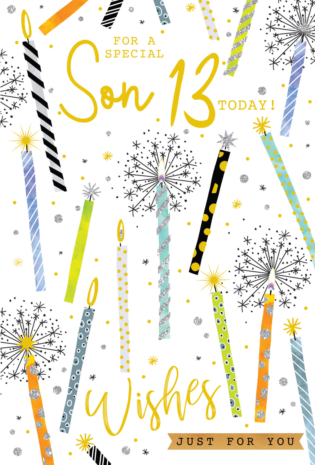 Son 13th Birthday Card 13 Today Candles Happy Lovely Verse