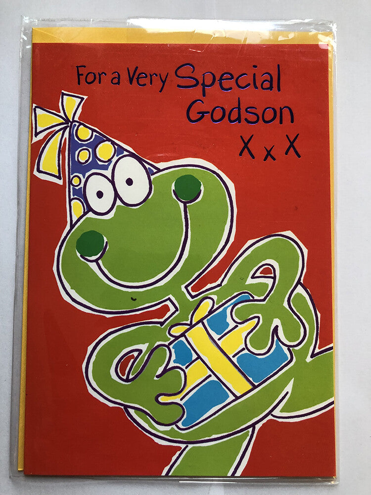 Godson Happy Birthday Card Green Monster Party Hat Present Gift