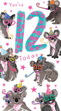 Age 12 Female 12th Birthday Card Koalas 9" x 5" Lovely Verse