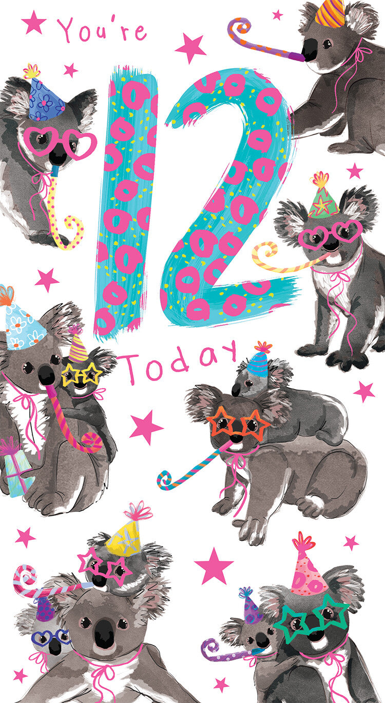 Age 12 Female 12th Birthday Card Koalas 9" x 5" Lovely Verse