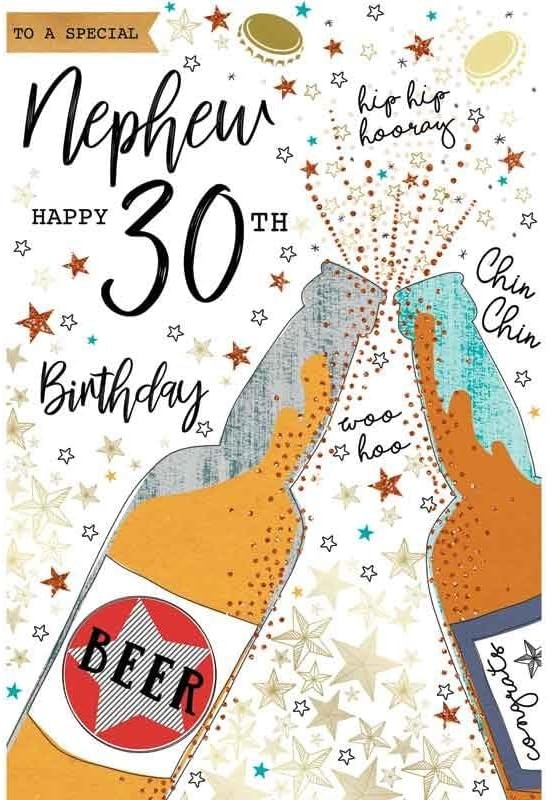 Nephew 30th Birthday Card  Beer Toast & Star Design  Quality Finish  15x23cm