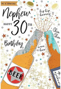 Nephew 30th Birthday Card  Beer Toast & Star Design  Quality Finish  15x23cm