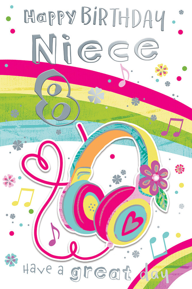 Niece 8th Birthday Card Age 8 Have A Great Day Headphones Happy
