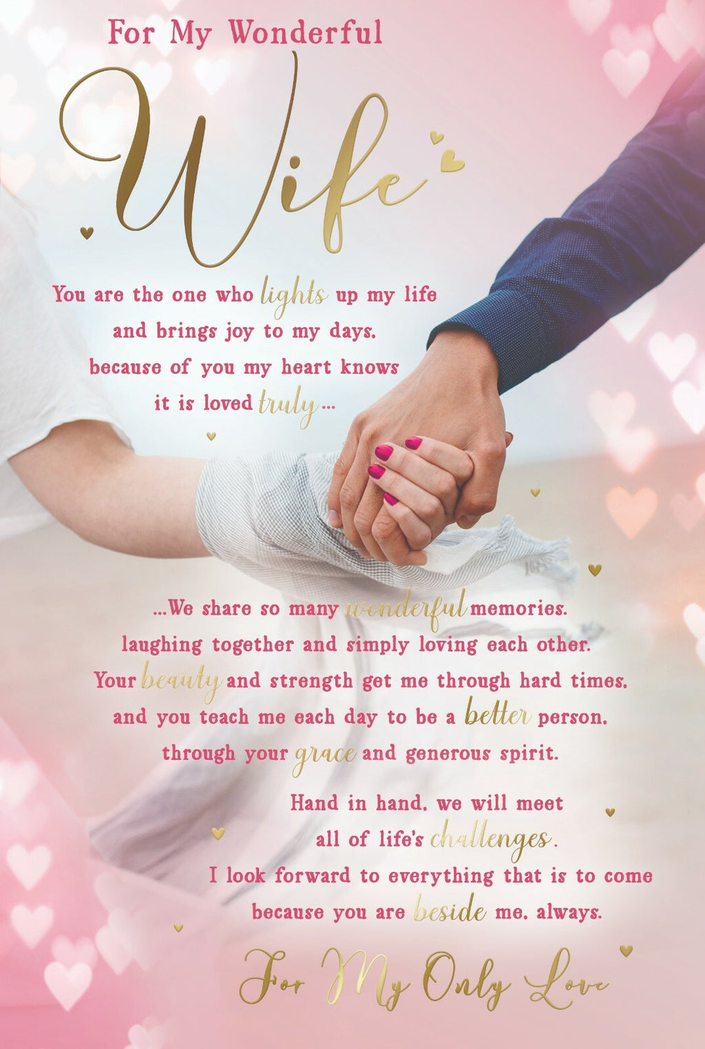 Romantic Wife Birthday Card Large Elegant Luxury Hearts Poem Only Love Greeting