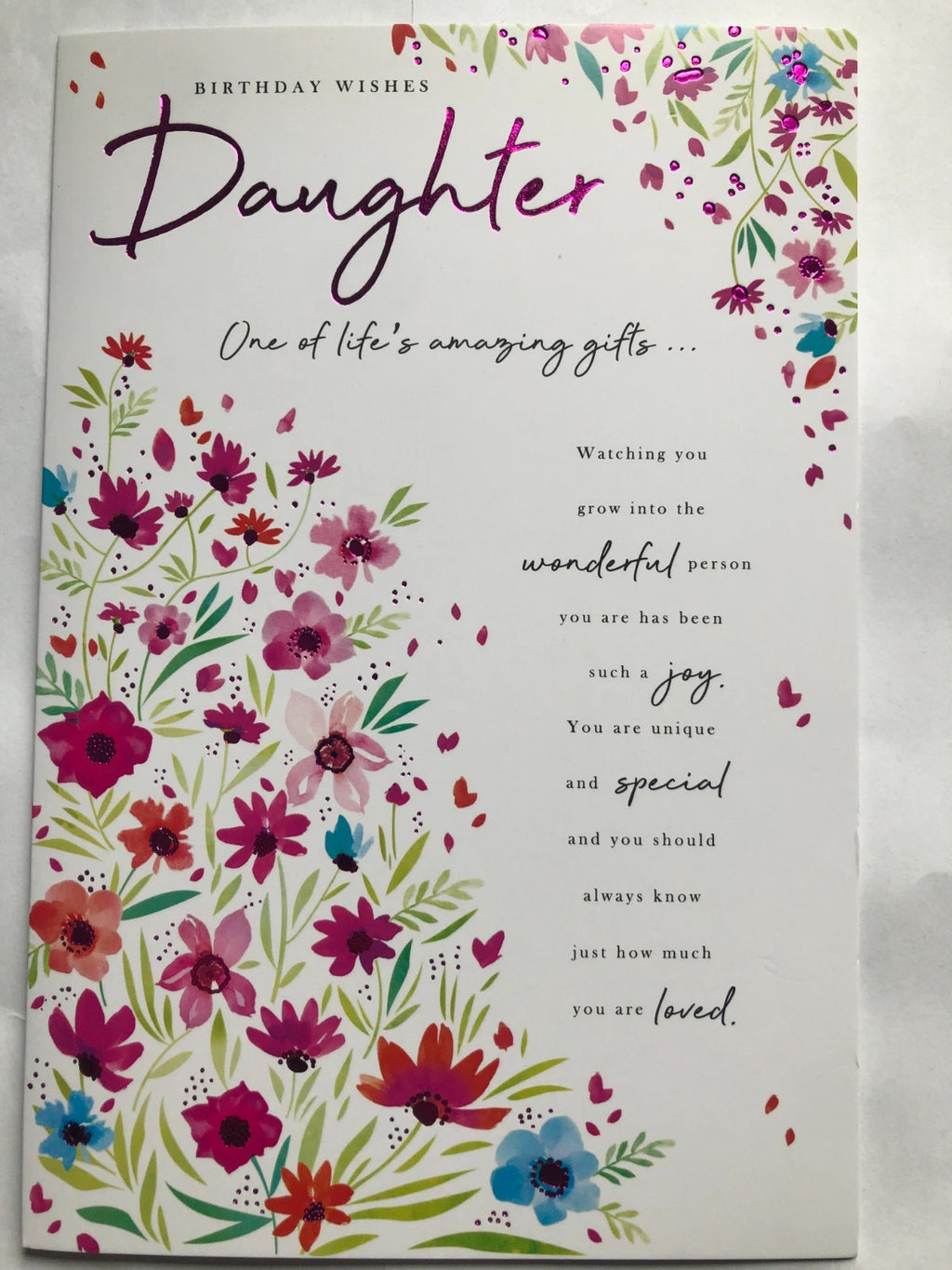 Birthday Card for Daughter 15cm x 23cm Floral Design Sentimental Verse Insert