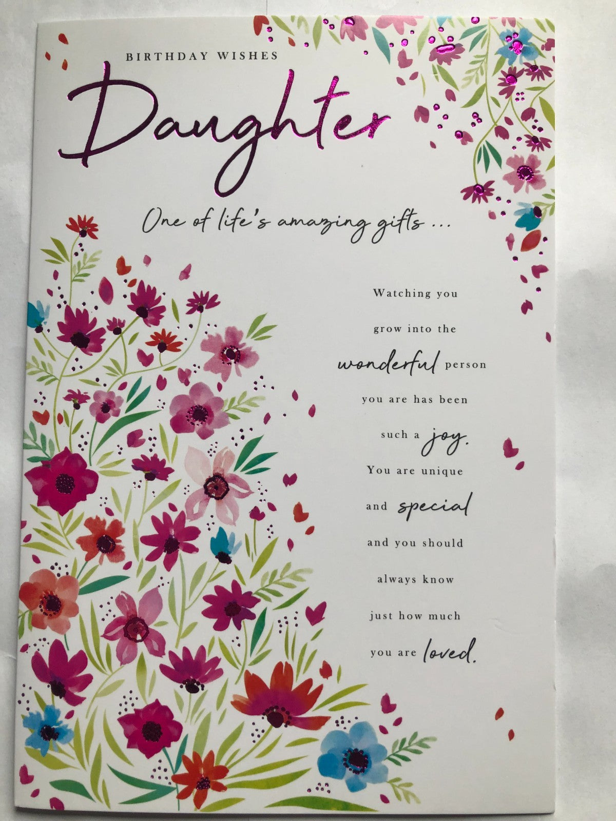 Birthday Card for Daughter 15cm x 23cm Floral Design Sentimental Verse Insert