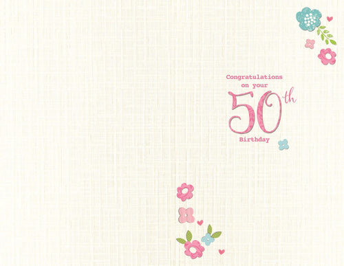 50th Happy Birthday Card 50 Today With Love  Flower Design Bright Modern