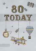 80th Happy Birthday Card 80 Today Aeroplane Flying Design Lovely Verse