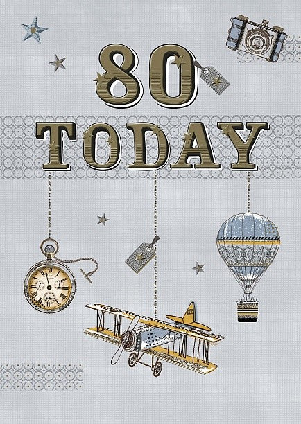 80th Happy Birthday Card 80 Today Aeroplane Flying Design Lovely Verse