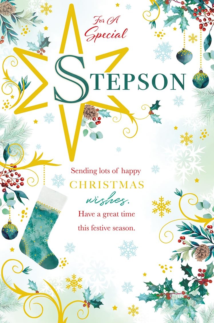 Christmas Card Special Stepson Large Stocking Festive Wishes 15x23cm