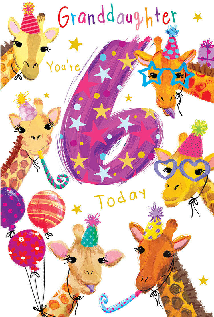 Granddaughter 6th Birthday Card Age 6 Giraffes 9" x 6" Lovely Verse
