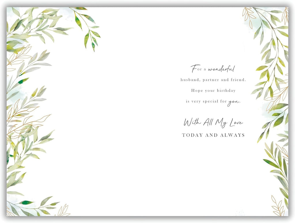 Husband Birthday Card  Elegant Leaf Design & Romantic Verse  15x23cm