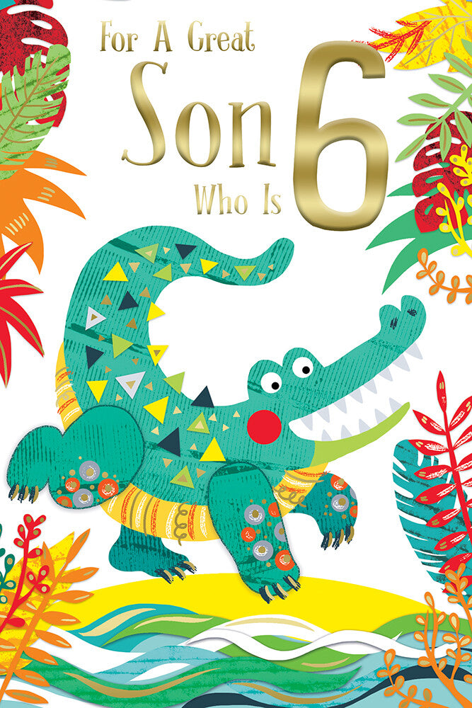 Son 6th Birthday Card Age 6 Today Cute Crocodile Happy Lovely Verse