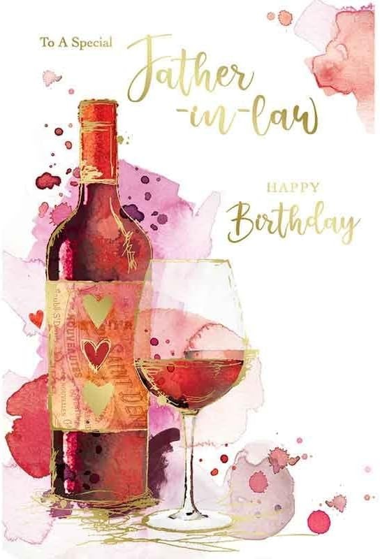 Father-in-law Birthday Card  Wine Bottle Design  Quality Board  15x23cm