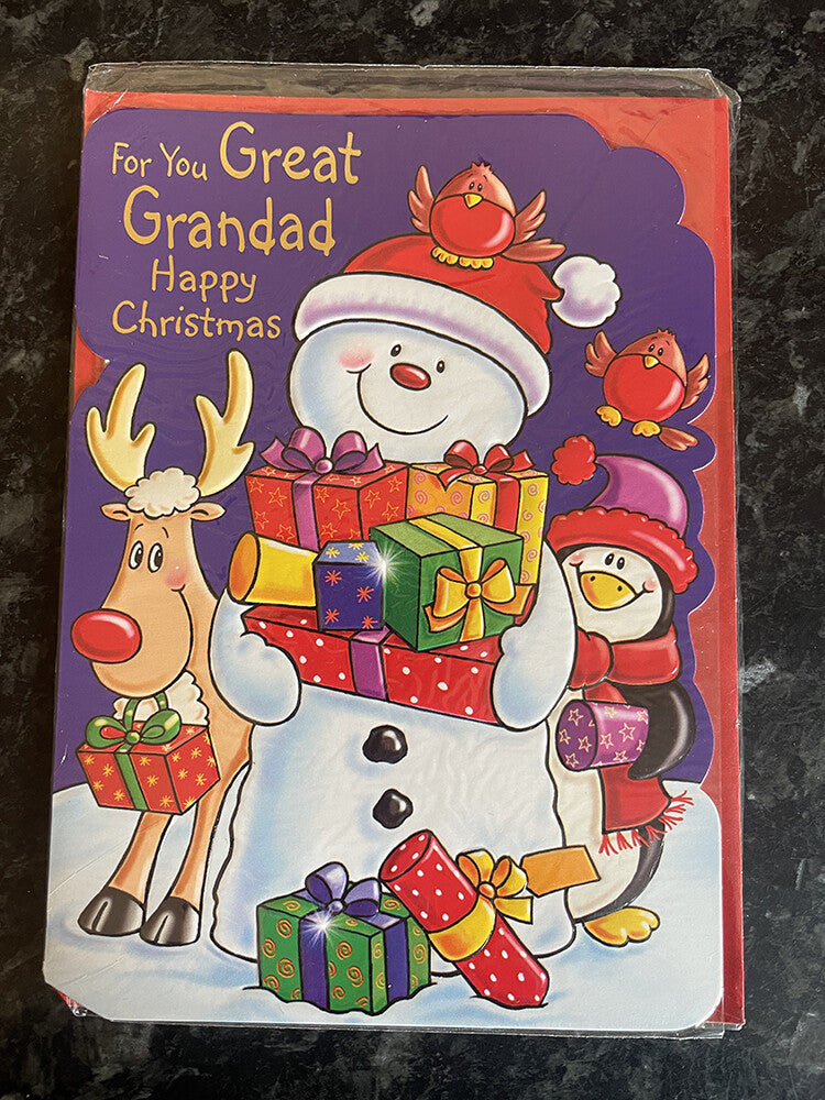 Great Grandad Merry Christmas Card Cute Snowman Gifts Penguin Reind