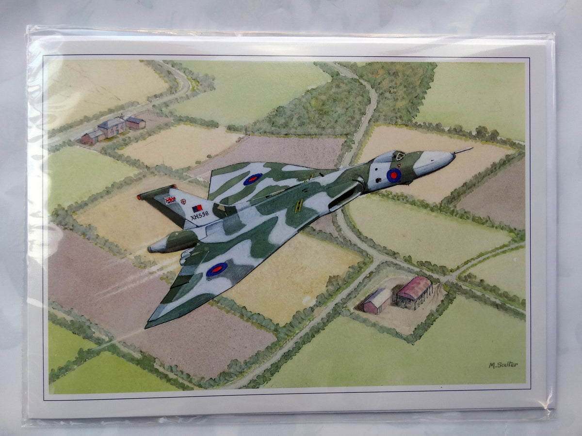 Vulcan XH558 Plane Flying Over Fields Open Blank Christmas Birthday Card