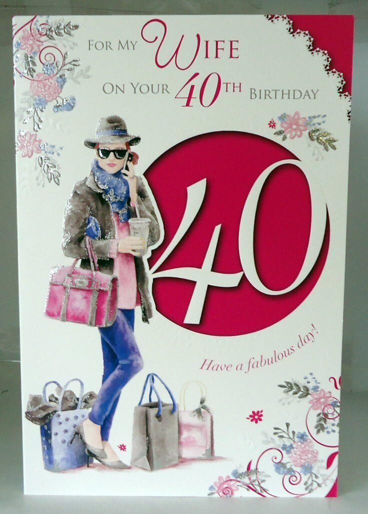 Wife 40th Birthday Card Happy Birthday Shopping Bags Phone