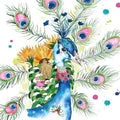 Peacock Greeting Card  Wildlife & Floral Design  16x16cm  Blank Inside