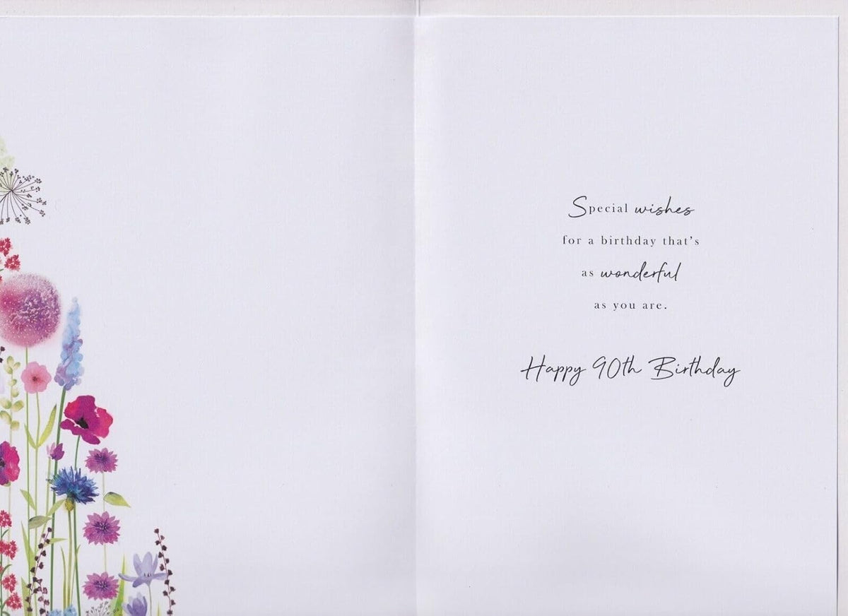 Nan 90th Birthday Card  Colourful Floral Design & Verse  15x23cm