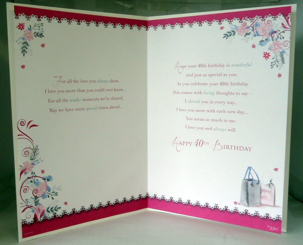 Wife 40th Birthday Card Happy Birthday Shopping Bags Phone