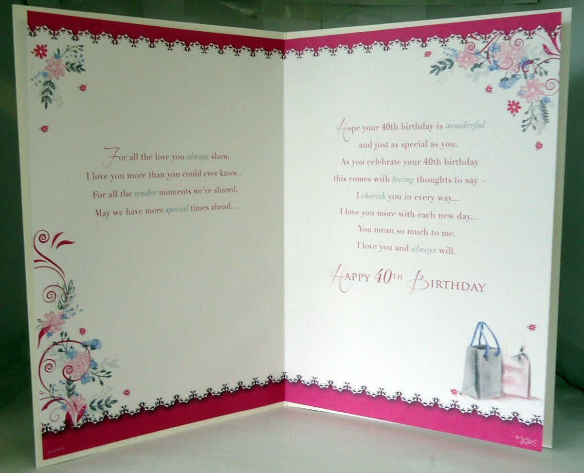 Wife 40th Birthday Card Happy Birthday Shopping Bags Phone