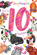 Granddaughter 10th Birthday Card Age 10 Cats 9" x 6" Lovely Verse
