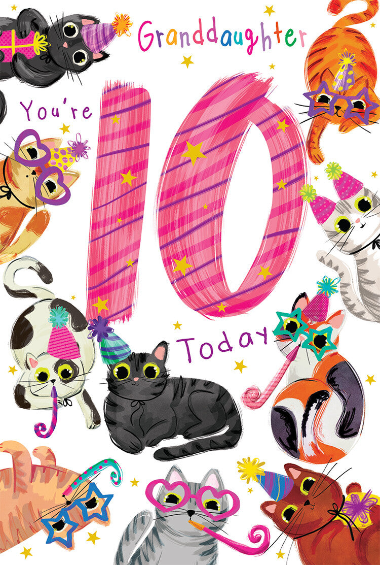 Granddaughter 10th Birthday Card Age 10 Cats 9" x 6" Lovely Verse