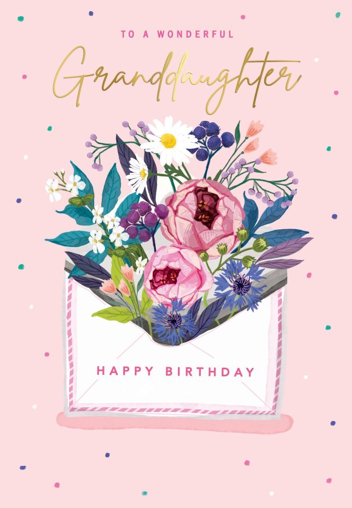 Granddaughter Birthday Card  Classic Flowers Envelope - 9 x 6 " - Foil Embossed