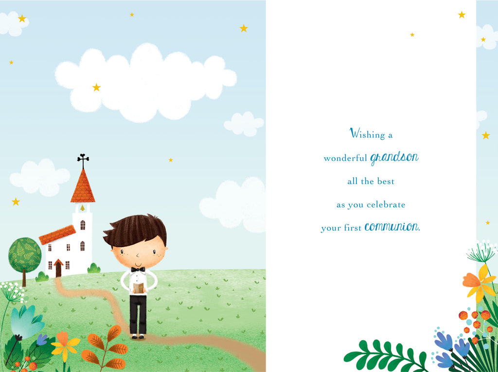 Grandson First Holy Communion Card - Boys Religious Greeting Card